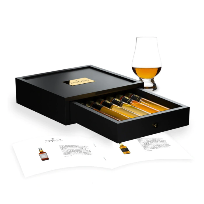 Collection de dégustation de whisky 6 tubes Boîte en bois
